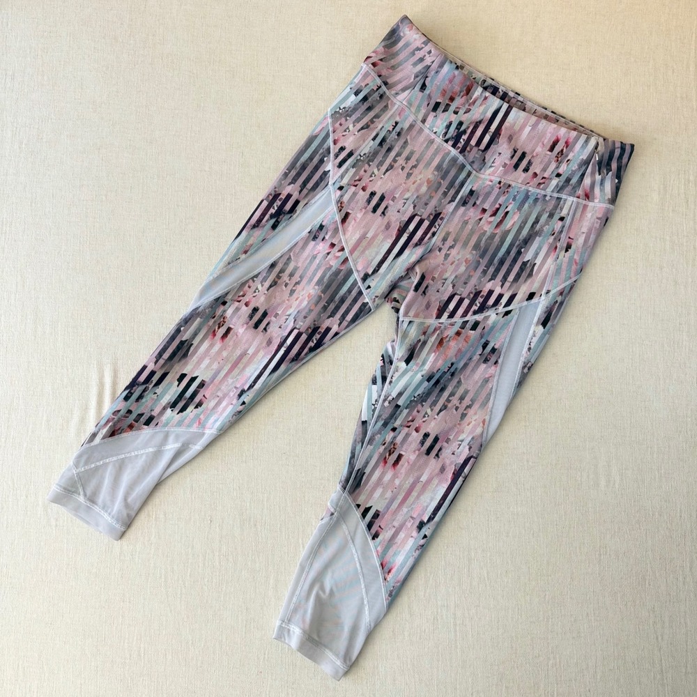 CALIA by Carrie Underwood XL Pink Striped‎ Floral Mesh Panel Leggings